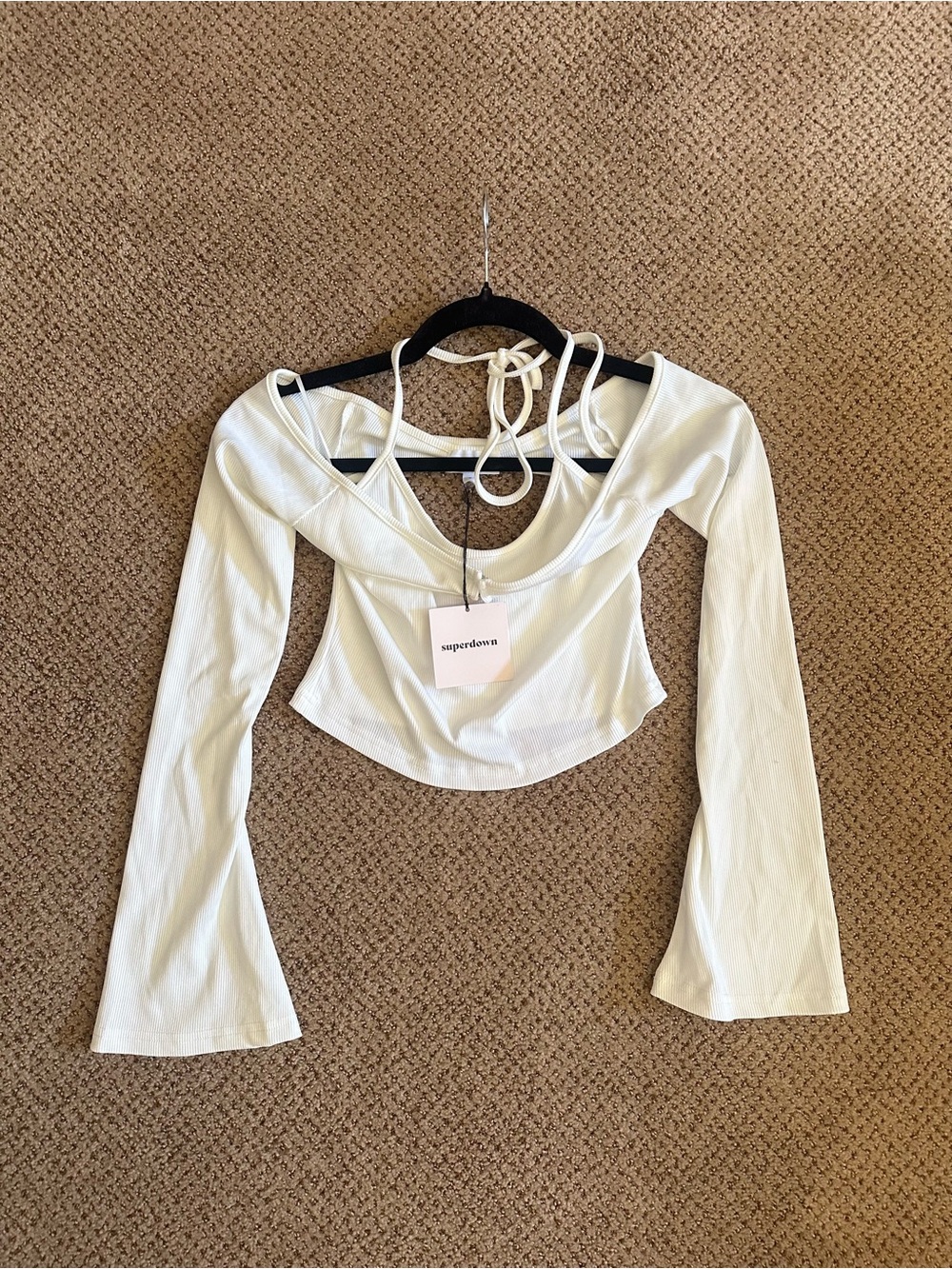 superdown White Long-Sleeve Halter Cropped Wrap Tie-Back Shrug Top